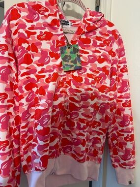 New Bathing Ape Pink & Red Camo Zip Hoodie Size Medium